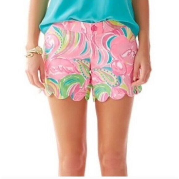 Lilly Pulitzer Buttercup Shorts All Nighter Flamingo Pink Green Size 00 - Picture 1 of 6